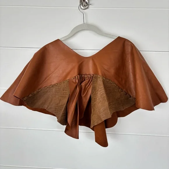 Handmade Vinatge Soft Brown Leather with Ceramic detail Poncho Topper - Picture 8 of 16
